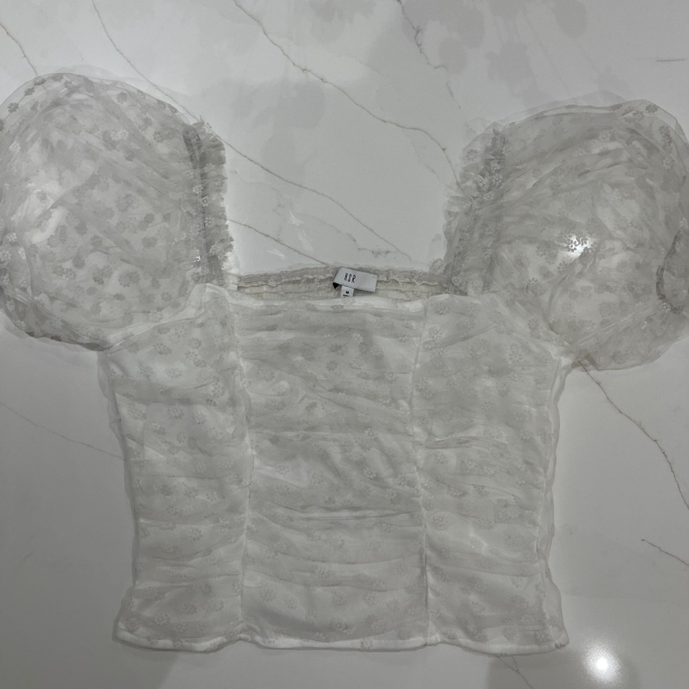 NSR Sheer White Puff Sleeve Blouse